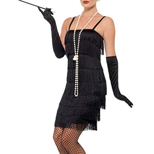 Lamdoo 1920s Charleston Flapper Girl Disfraz Conjunto Vestido Elegante Collar de Cuentas de Perlas de imitación Guantes Negros Largos Porta Cigarrillos para Mujeres