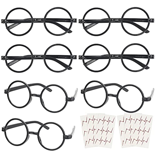 LAMEK 22 Pezzi Gafas de Magos Marco de Gafas de Magia Redondo Gafas Wizard de Infantil sin Lentes con 6 Hojas Tatuaje para Niños Fiesta de Disfraces Halloween Carnaval Mascarada