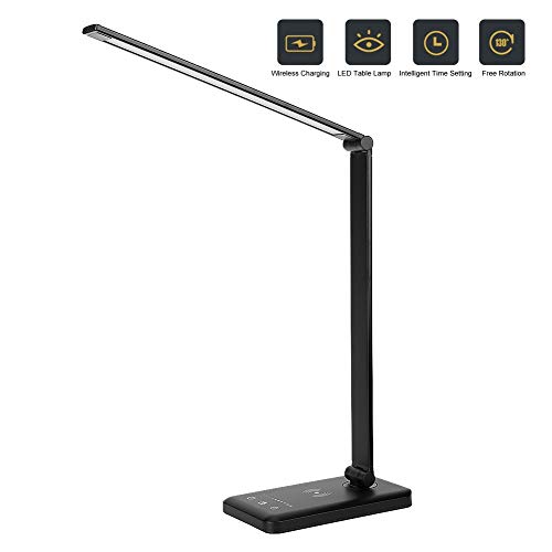 Lámpara de mesa, lámpara de noche LED, DC5V 2A, lámpara de escritorio LED alimentada por USB, cargador inalámbrico, luz de mesa regulable para dormitorio de estudio(B)