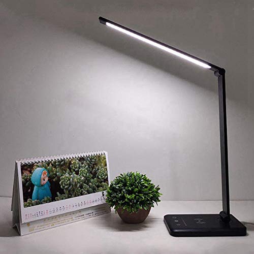 Lámpara de mesa, lámpara de noche LED, DC5V 2A, lámpara de escritorio LED alimentada por USB, cargador inalámbrico, luz de mesa regulable para dormitorio de estudio(B)