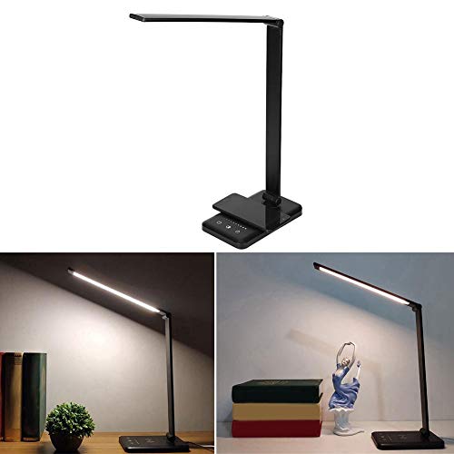 Lámpara de mesa, lámpara de noche LED, DC5V 2A, lámpara de escritorio LED alimentada por USB, cargador inalámbrico, luz de mesa regulable para dormitorio de estudio(B)