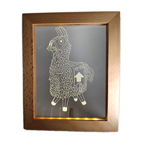 Lamparas de Mesa de Noche - Luz Led Modelo 2021 Hecho en Madera - Led con Tu Forma Favorita - Lamparas Infantiles de Decoración - Regalo Original para Niños Tactil Modernas Salon (LLAMA.FORTNIT)