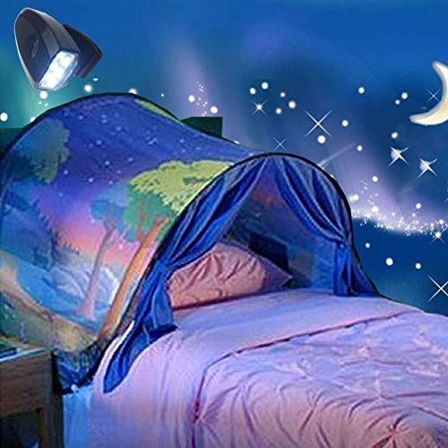 LAMPSJN Tiendas Infantiles Kids Play Tent (con luz) la Cama del Mundo mágico Cortinas Kid Fantasia Sueño Kids Pop Up Cama Carpa Casa, cumpleaños, Fácil de Instalar Tiendas de Tunel