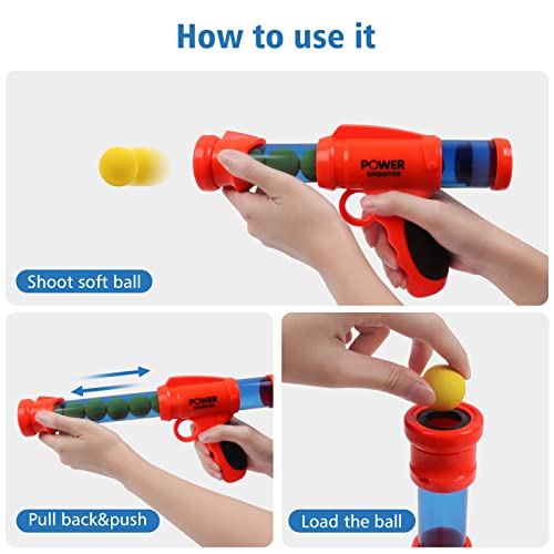 Lanzador Pelotas Espuma y Objetivo de Tiro Dinosaurio, 2 Pcs Juguete Power Gun con Objetivo de Disparo de Pie, Regalo Perfecto para Niños, Juguete de Rol para Interiores y Exteriores