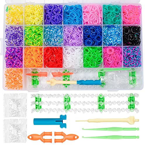 LAOYE Pulseras de Goma Caja 6900 Bandas de Goma para hacer Pulseras 22 Colores Gomas Elasticas Bandas de Telar Kit Brazaletes para Pulseras con Herramienta de Telar, Juego Creativo para Niños Niñas