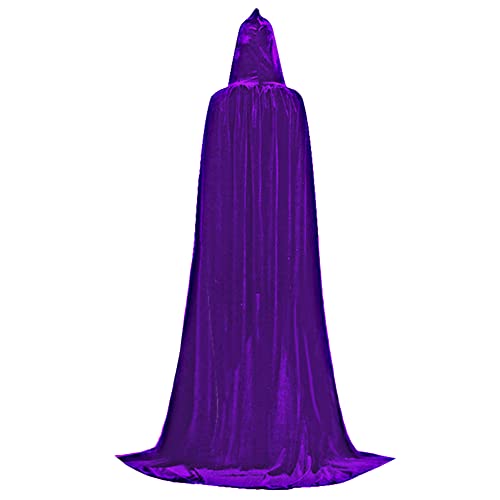 Larga Capa de Vampiro Diablo de Terciopelo con Capucha para Disfraz de Fiesta Halloween y Carnaval,Talla Unica,para Adulto Mujeres Hombres (Morada)