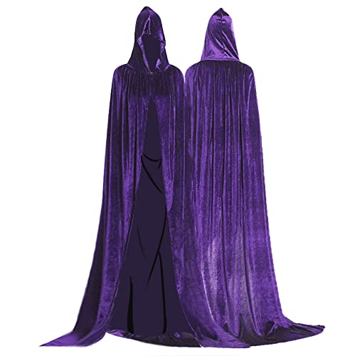 Larga Capa de Vampiro Diablo de Terciopelo con Capucha para Disfraz de Fiesta Halloween y Carnaval,Talla Unica,para Adulto Mujeres Hombres (Morada)