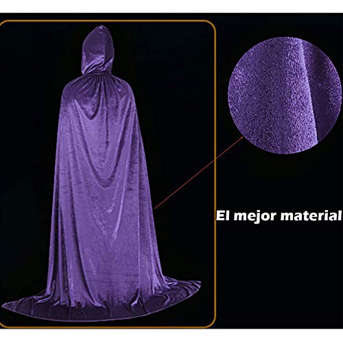 Larga Capa de Vampiro Diablo de Terciopelo con Capucha para Disfraz de Fiesta Halloween y Carnaval,Talla Unica,para Adulto Mujeres Hombres (Morada)