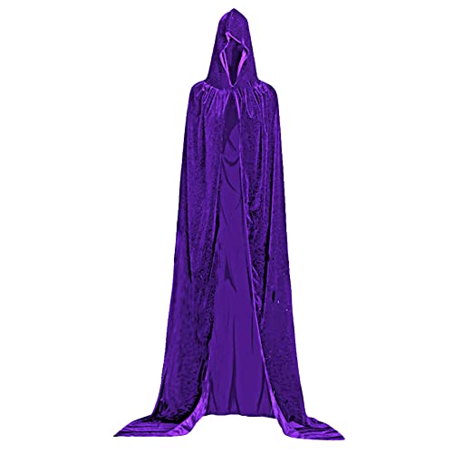 Larga Capa de Vampiro Diablo de Terciopelo con Capucha para Disfraz de Fiesta Halloween y Carnaval,Talla Unica,para Adulto Mujeres Hombres (Morada)