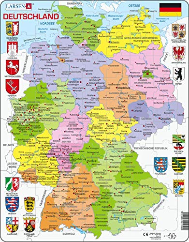 Larsen A11 Mapa Político de Alemania, edición en Alemán, Puzzle de Marco con 70 Piezas