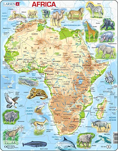 Larsen A22 Mapa físico de África, edición en Inglés, Puzzle de Marco con 63 Piezas