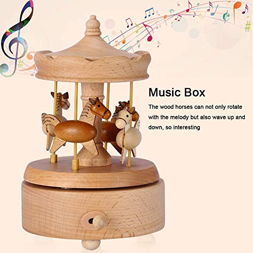 Lazmin Caja de música giratoria de Madera de Caballos Vintage, Hermosa Caja de música de Caballo de carrusel Regalo de cumpleaños de Navidad para decoración del hogar