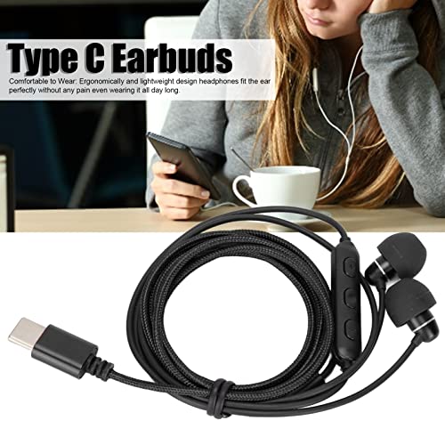 Lazmin112 Auriculares Internos con Cable Tipo C, Auriculares Tipo C de 1,2 M con Micrófono Y Control de Volumen Estéreo de Graves de Alta Fidelidad para Teléfonos Inteligentes Y Computadoras(Negro)