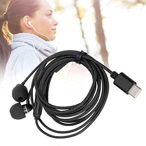 Lazmin112 Auriculares Internos con Cable Tipo C, Auriculares Tipo C de 1,2 M con Micrófono Y Control de Volumen Estéreo de Graves de Alta Fidelidad para Teléfonos Inteligentes Y Computadoras(Negro)