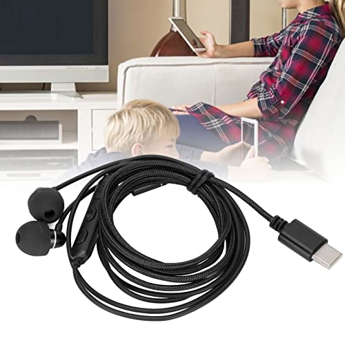 Lazmin112 Auriculares Internos con Cable Tipo C, Auriculares Tipo C de 1,2 M con Micrófono Y Control de Volumen Estéreo de Graves de Alta Fidelidad para Teléfonos Inteligentes Y Computadoras(Negro)