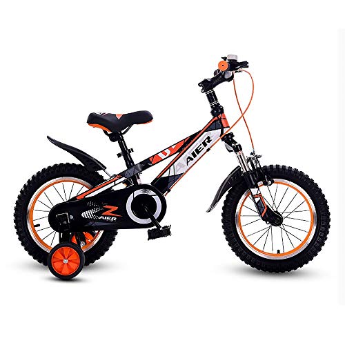 LDDLDG Bicicleta para niños y niñas para niños de 2 a 9 años de edad 12 a 14 16 18 20 pulgadas con ruedas de entrenamiento o bici para niños (color: naranja, tamaño: 14 pulgadas)