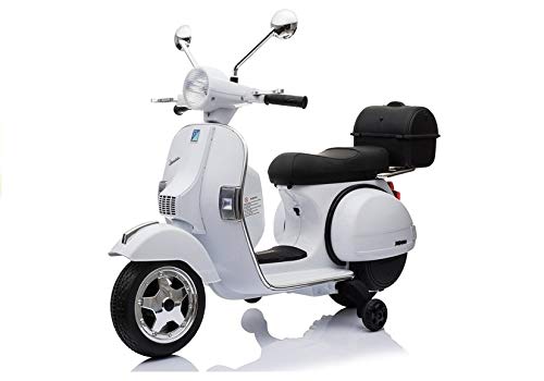 LeanToys Vehículo eléctrico de moto Vespa Piaggio PX150 (blanco)