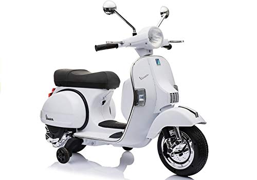 LeanToys Vehículo eléctrico de moto Vespa Piaggio PX150 (blanco)