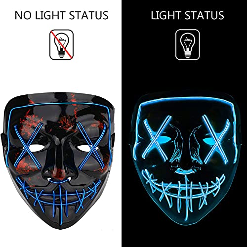 LED Máscaras Halloween, Purge Mask para Carnaval, Led Mascaras 3 Modos de Lluminación, Adultos LED Mask para Fiestas de Disfraces, Navidad, Carnavales, Cosplay