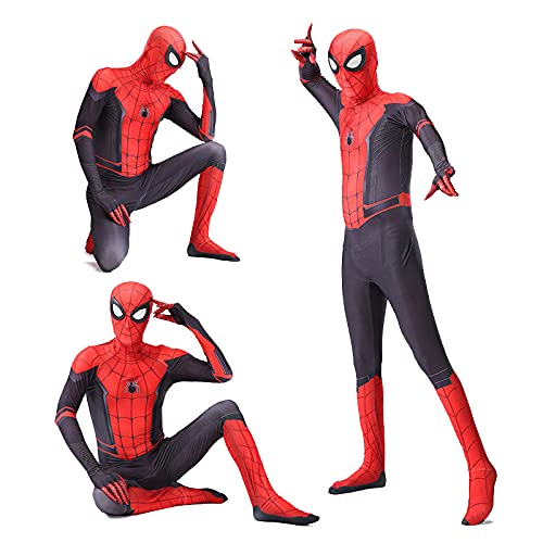 Leezeshaw Disfraz de araña de superhéroe, unisex, para adultos, lycra y lycra Zentai Spider Verse Miles Morales, mono de Halloween Cosplay