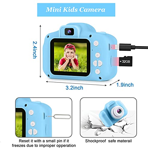 Lerkely Camara para Niños, Niños Cámara Digital, 2 Pulgadas 1080P Tarjeta de 32GB TF, Regalos Ideales para Niños Niñas de 3-12 Años (Azul)