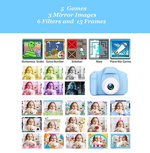 Lerkely Camara para Niños, Niños Cámara Digital, 2 Pulgadas 1080P Tarjeta de 32GB TF, Regalos Ideales para Niños Niñas de 3-12 Años (Azul)