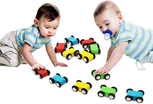 Lewo 12 Piezas Coches de Juguetes Circuito de Coches Madera Autos Juguetes de Pista de Madera Juegos de Coches Rampa de Coche Juguetes de Madera para Niños Pequeños Bebé