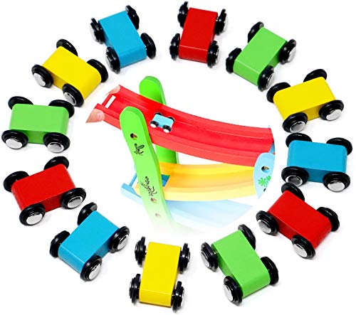 Lewo 12 Piezas Coches de Juguetes Circuito de Coches Madera Autos Juguetes de Pista de Madera Juegos de Coches Rampa de Coche Juguetes de Madera para Niños Pequeños Bebé