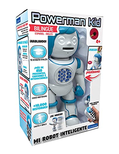 LEXIBOOK LEXIBOOK-ROB90ES Powerman Kid - Robot Educativo bilingüe Que Habla inglés y español - Baila, Toca música, Cuenta Historias 450+ Pruebas, Lanza Discos, Color