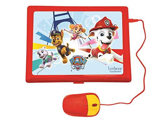 LEXIBOOK Paw Patrol-Ordenador portátil Educativo y bilingüe portugués/inglés-Juguete para niños con 124 Actividades para Aprender, Juegos y música con Chase y Marshal-Azul/Rojo