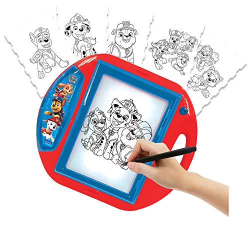 LEXIBOOK Paw Patrol Proyector de Dibujo, 4 Sellos, 10 Plantillas, Pantalla Luminosa, 1 rotulador Incluido, Juguete artístico y Creativo, Rojo/Azul