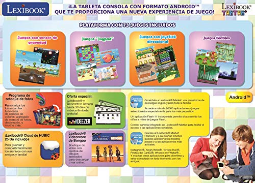 LEXIBOOK Tabtab Tablet Consola De Videojugos 5'', Camara Fotos Integrada, WiFi, Android, Contenido Educativo, Control Parental, Batería Recargable, Blanco Verde Mfc045Es