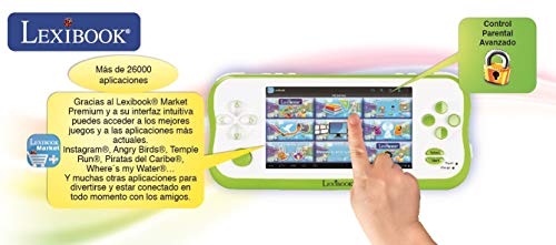 LEXIBOOK Tabtab Tablet Consola De Videojugos 5'', Camara Fotos Integrada, WiFi, Android, Contenido Educativo, Control Parental, Batería Recargable, Blanco Verde Mfc045Es