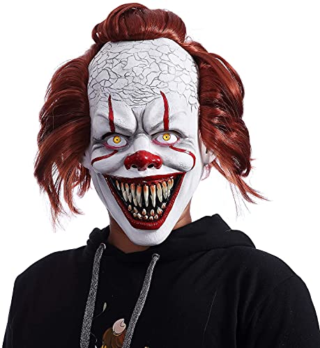 LHGXQ-Dp Máscara De Payaso Malvado De Halloween, Disfraz De Joker De Látex Asesino Espeluznante con Pelo Rojo, Accesorios De Casa Embrujada Cosplay para Adultos,As Shown,One Size