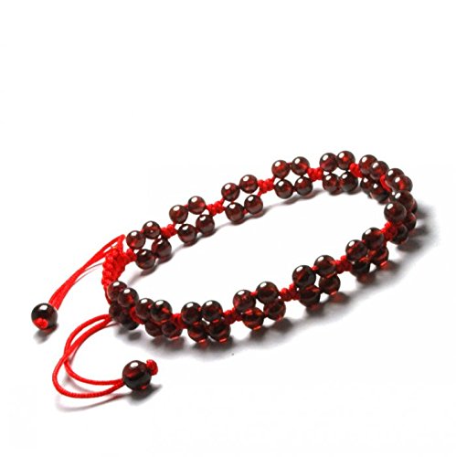 Línea roja pulsera de cuerda con cuentas de granate rojo cadena de mano trenzada a mano pulsera giratoria