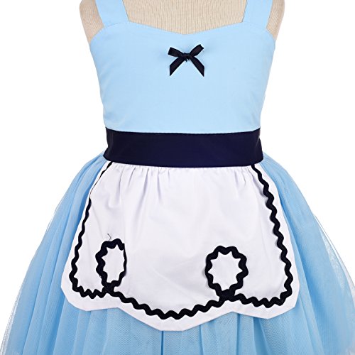 Lito Angels Disfraz de Alicia en el País de las Maravillas para Niñas Pequeñas, Vestido de Tul de Verano con Delantal Blanco, Talla 4-5 años, Azul