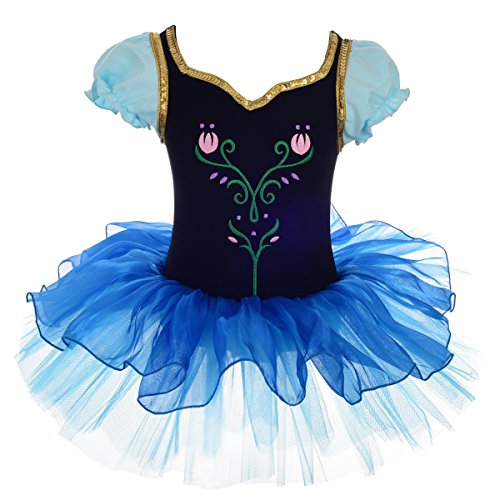 Lito Angels Disfraz Tutu de Princesa Anna para Niñas, Reino del Hielo Bailarina de Ballet Vestido de Danza Maillot de Baile con Falda, Talla 6 7 Años, Azul