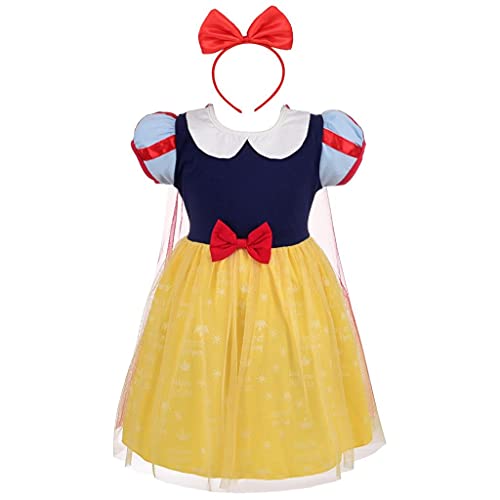 Lito Angels Disfraz Vestido de Princesa Blancanieves con Capa y Aro de Pelo para Niñas Pequeñas Talla 2-3 años