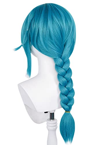 Little Jinx azul trenza larga peluca natural juego de pelo Cosplay accesorios estilo con flequillo coletas laterales mujeres adultas Halloween vacaciones fiesta joven mascarada