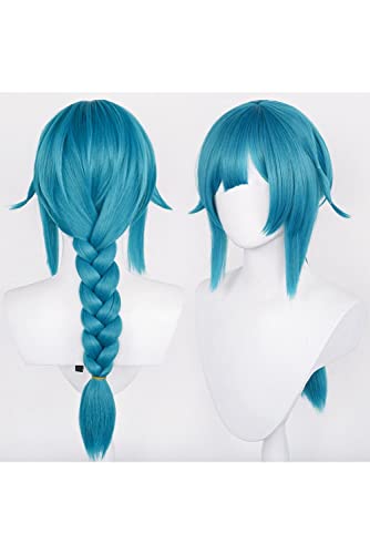 Little Jinx azul trenza larga peluca natural juego de pelo Cosplay accesorios estilo con flequillo coletas laterales mujeres adultas Halloween vacaciones fiesta joven mascarada