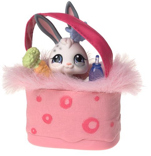 Littlest Pet Shop - Figura de conejo blanco con funda de transporte rosa