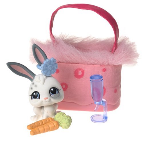 Littlest Pet Shop - Figura de conejo blanco con funda de transporte rosa