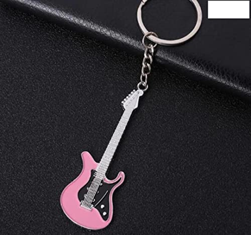 Llavero con diseño de guitarra eléctrica y bajo, regalo para hombres, mujeres, mujeres, fiestas, música, notas, cuerdas de guitarra, color rosa