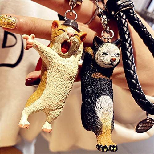 Llavero Pareja llaveros Fresco Baile Gato Llavero Cuerda Cuero Animal Divertido Pose joyería chaveiro llaveros Bolsa Accesorios decoración (Color : Grey)