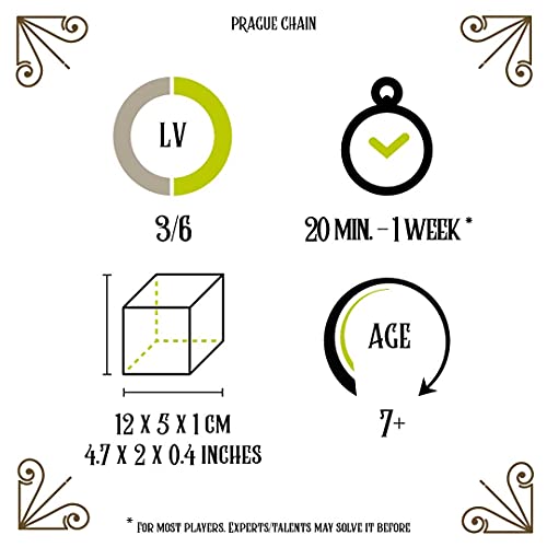 Logica Juegos Art. La Cadena de Praga - Rompecabezas de Metal - Dificultad 3/6 Difícil - Serie de Viajeros