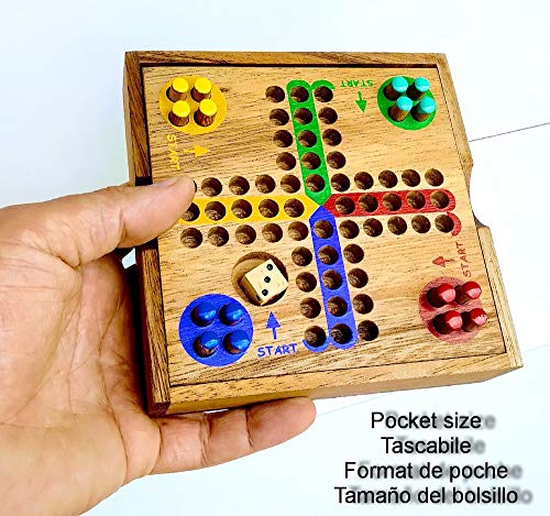 Logica Juegos Art. Ludo - Parchís - Juego de Bolsillo - Juego de Mesa de Madera Preciosa - Juegos De Viaje