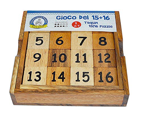 Logica Juegos Art. Puzzle 15+16 - Juego del 15 - 2 Retos en 1 - Rompecabezas Deslizante de Madera - Serie Euclide