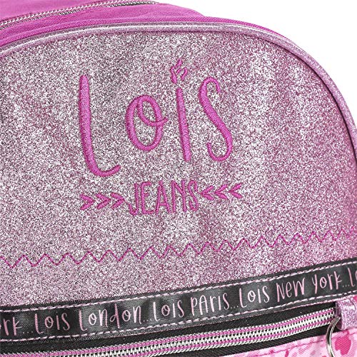 Lois - Mochila Infantil Niña Pequeña - Mochila Escolar Niña para Guardería o Colegio Resistente y Ligera de Marca Lois. Asa Superior y Tiras Ajustables y Llavero Incluido. 131834, Color Fucsia