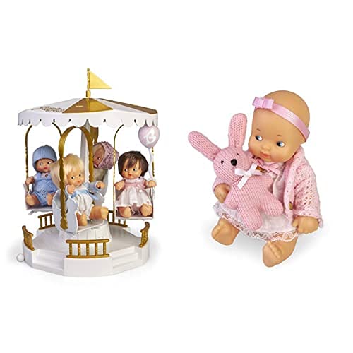 los Barriguitas -700015806 Carrusel Musical con Figura De Muñeca Bebé para Niña, Color Mixto (Famosa 700015806)+- Set De Bebé con Ropita Rosa Y Mascota De Punto, Color (Famosa 7015555)