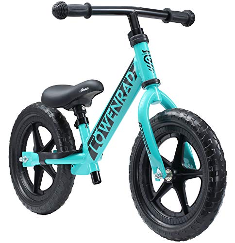 LÖWENRAD Bicicleta sin Pedales para niños y niñas a Partir de 3 - 4 año, Bici 12" Ligero (3KG) con sillín y manubrio Regulable, Turquesa